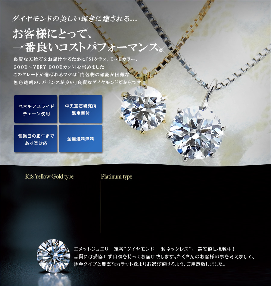 ダイヤモンド ネックレス 0.3ct SI1～2 E～H VERY GOOD～GOOD プラチナ 