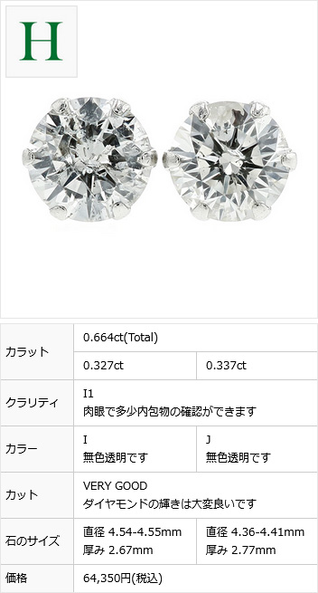 ダイヤ 0.355ct H カラーSI-1 GOOD 中央宝石研究所ソーティング